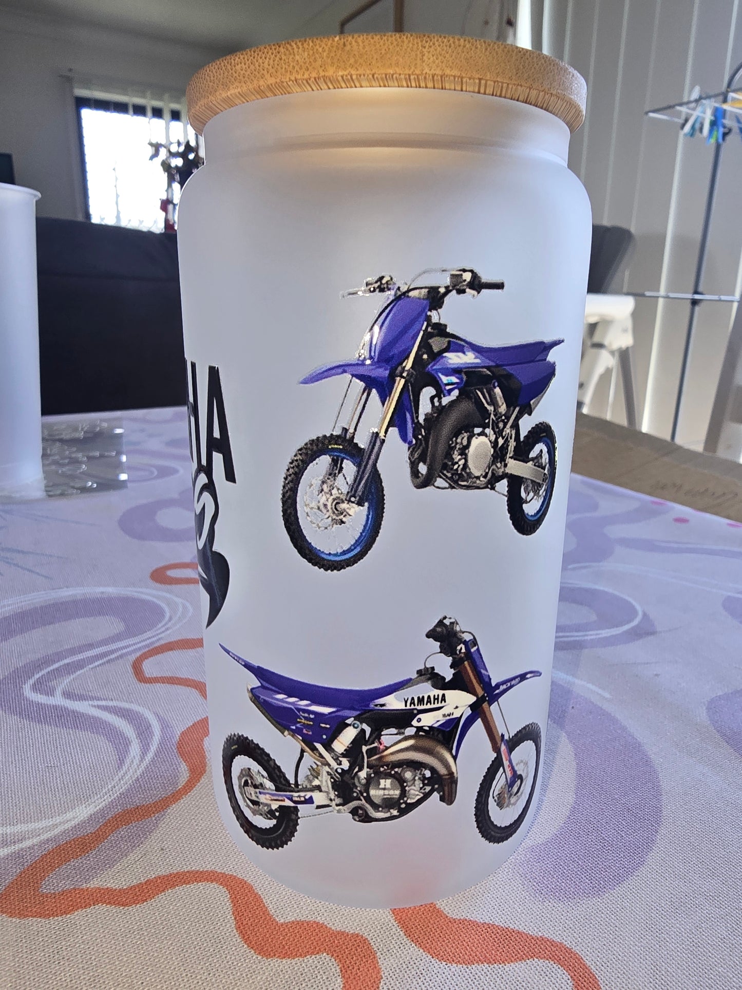 16oz frosted glass can - Yamaha racing blue