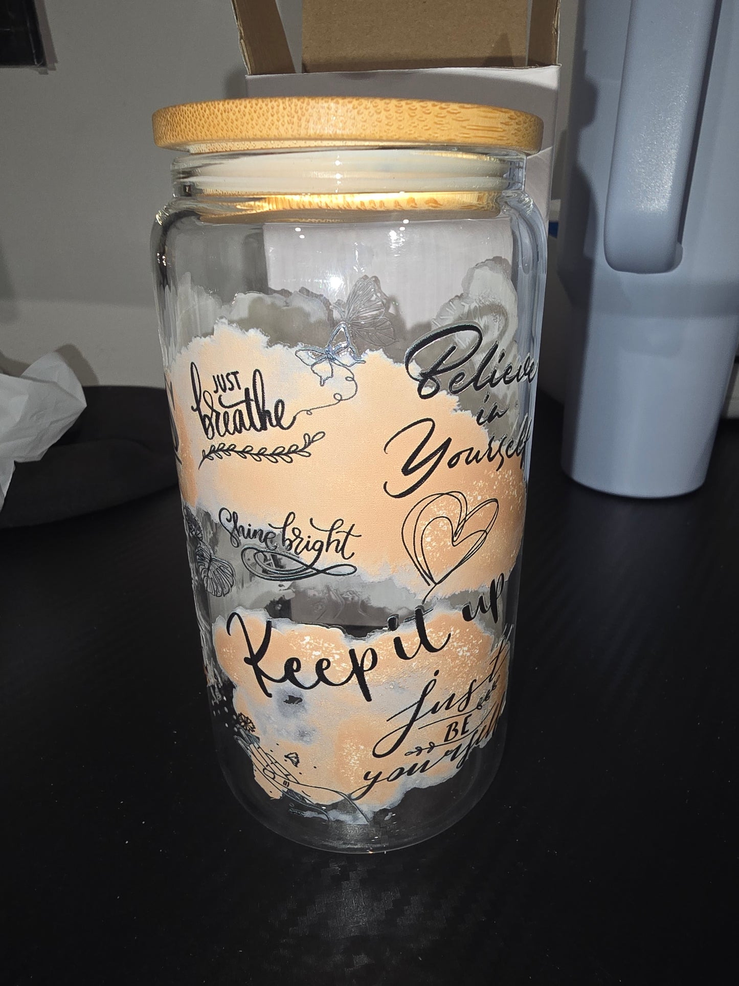 16oz clear glass can - She is affirmations
