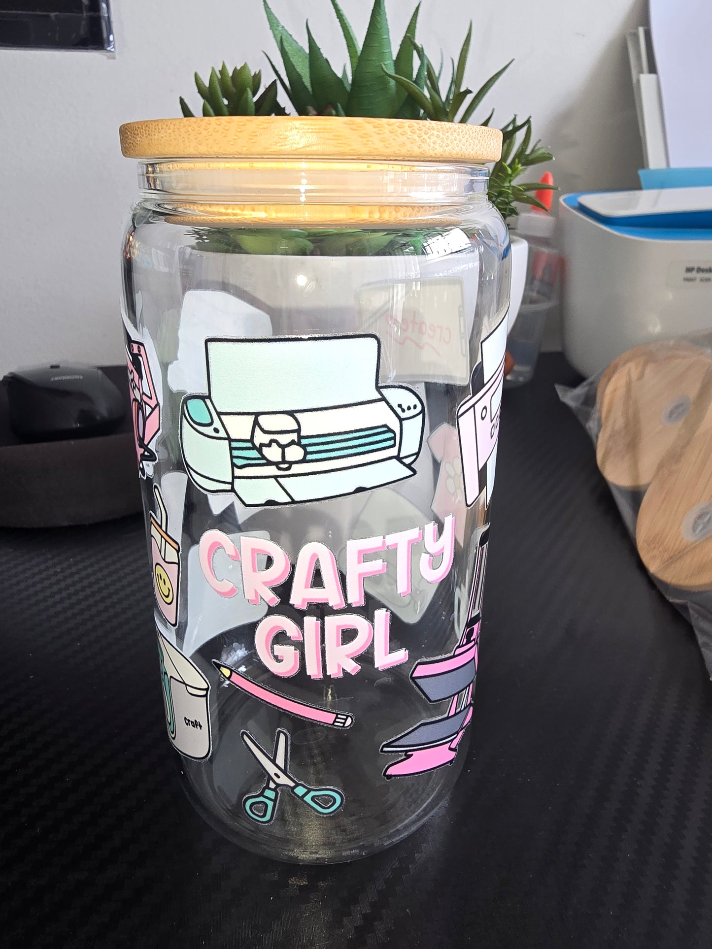 16oz clear glass can - crafty girl