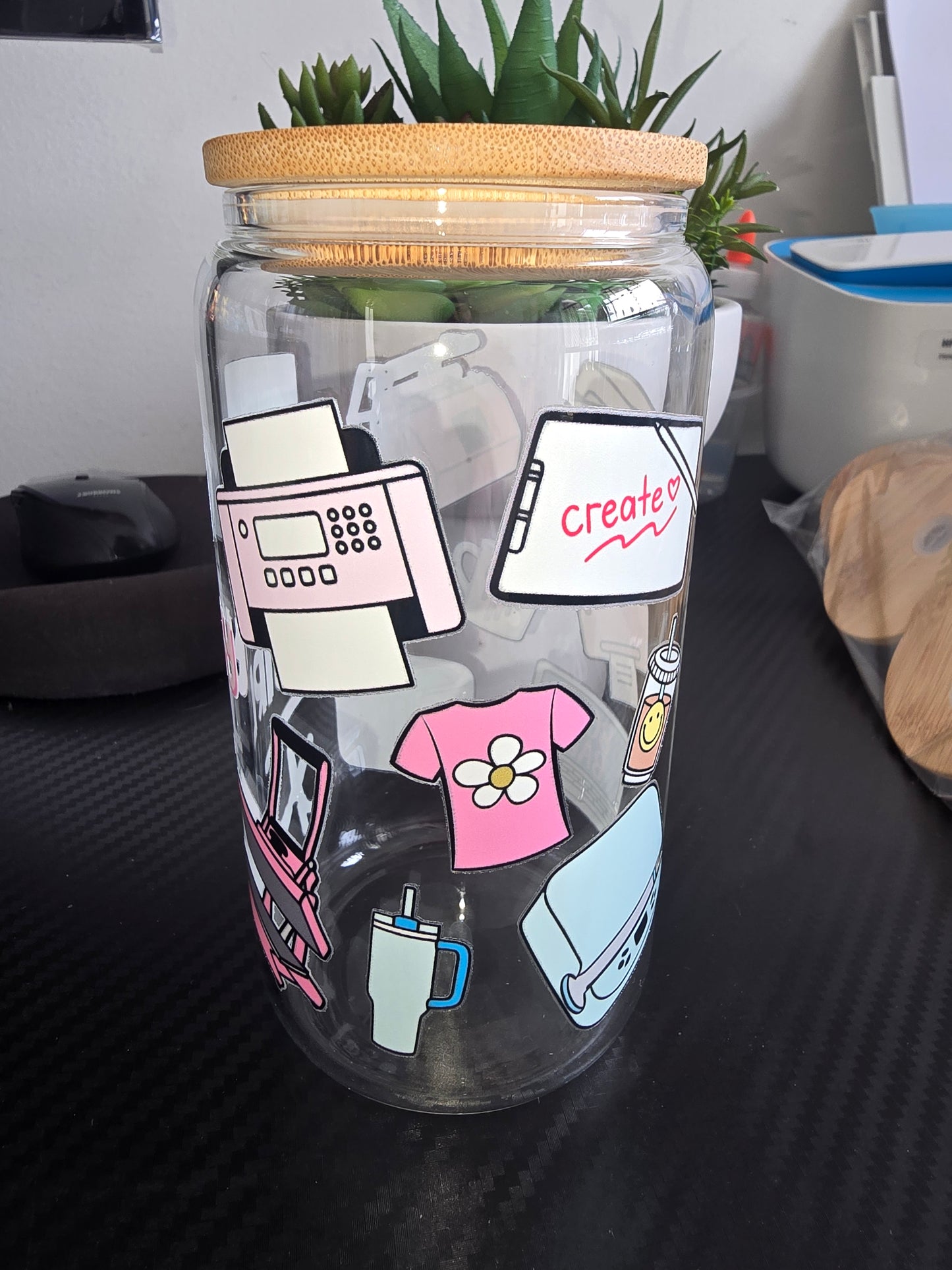 16oz clear glass can - crafty girl
