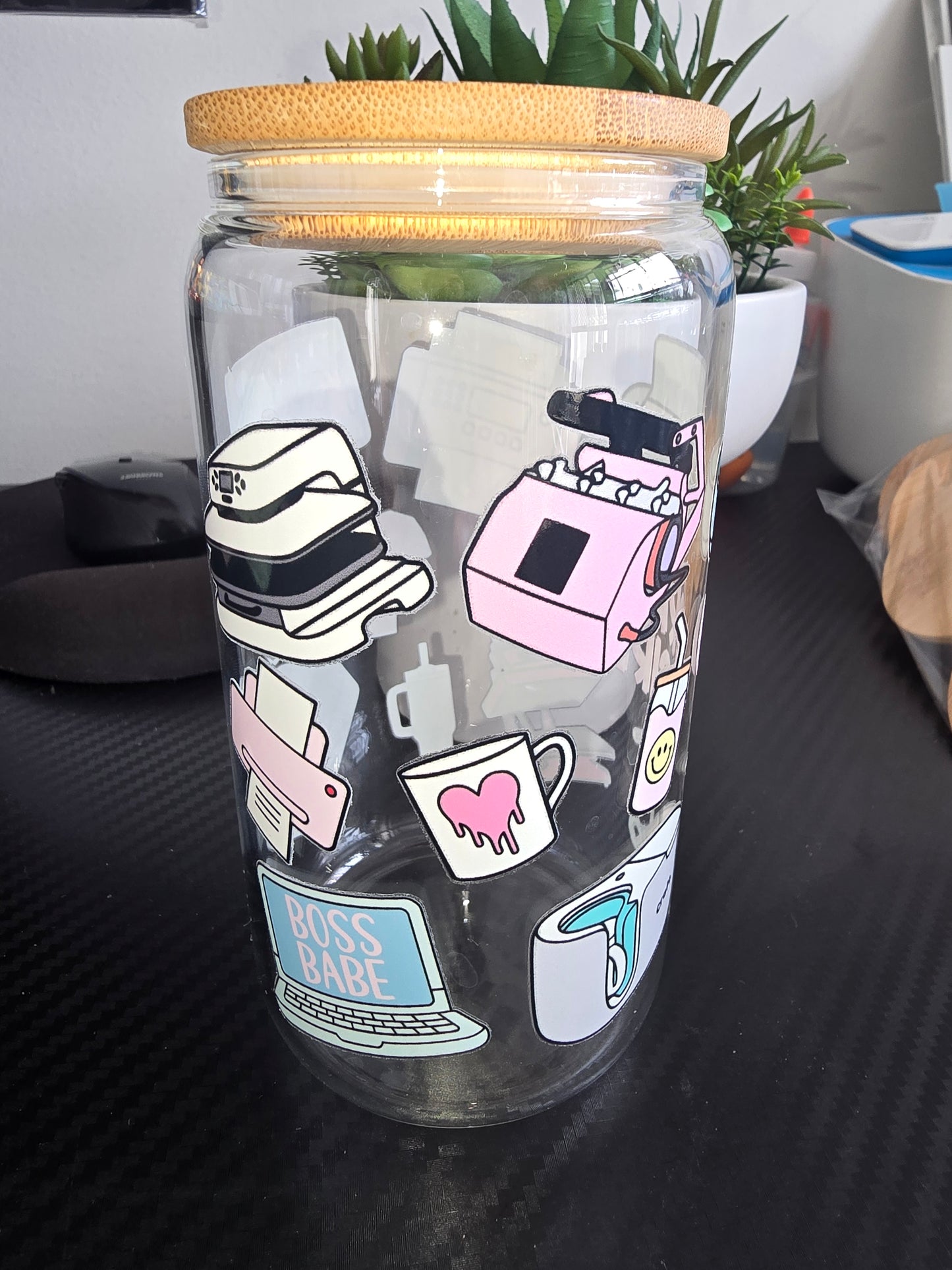 16oz clear glass can - crafty girl