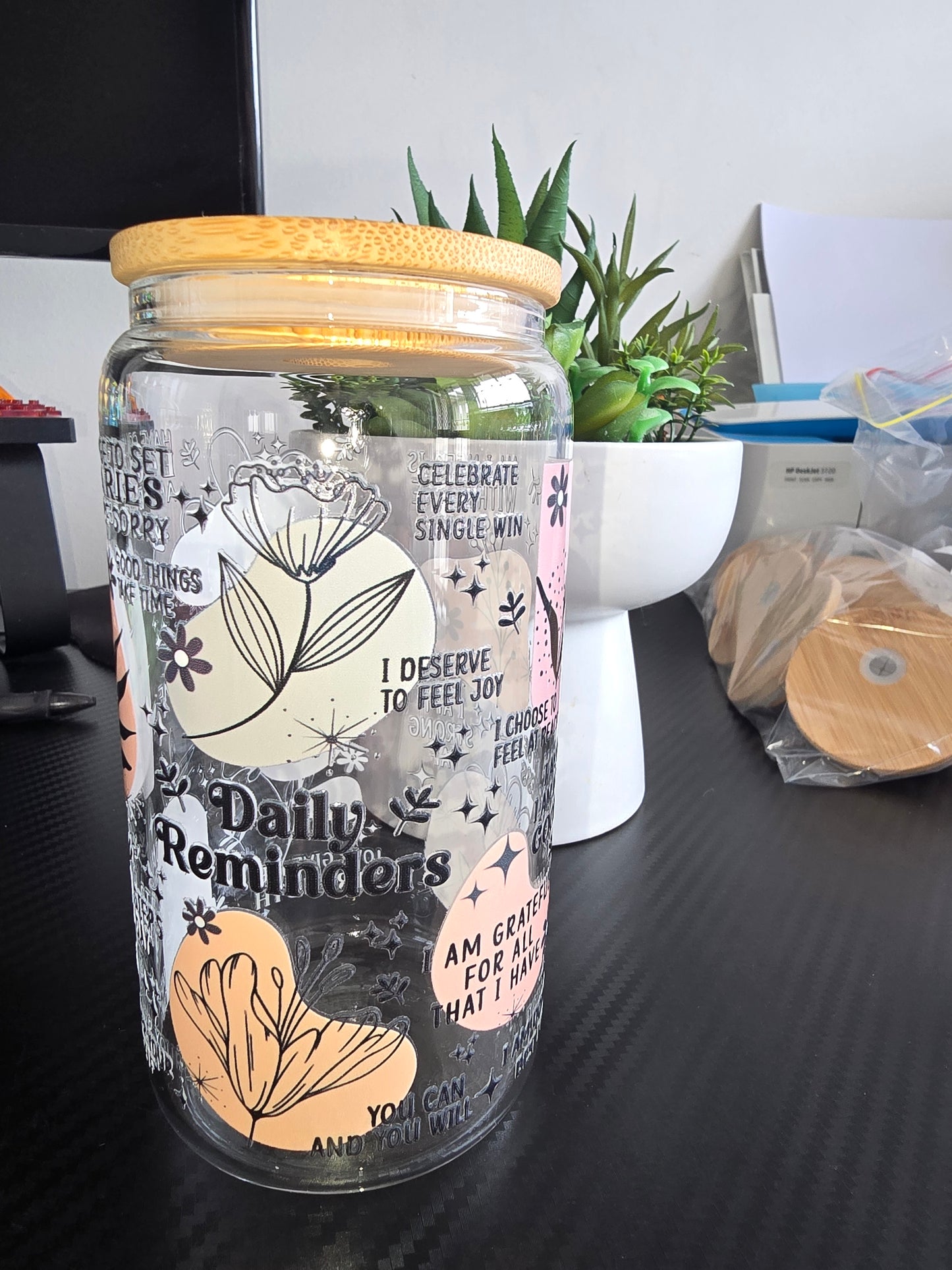 16oz clear glass can - Daily reminders