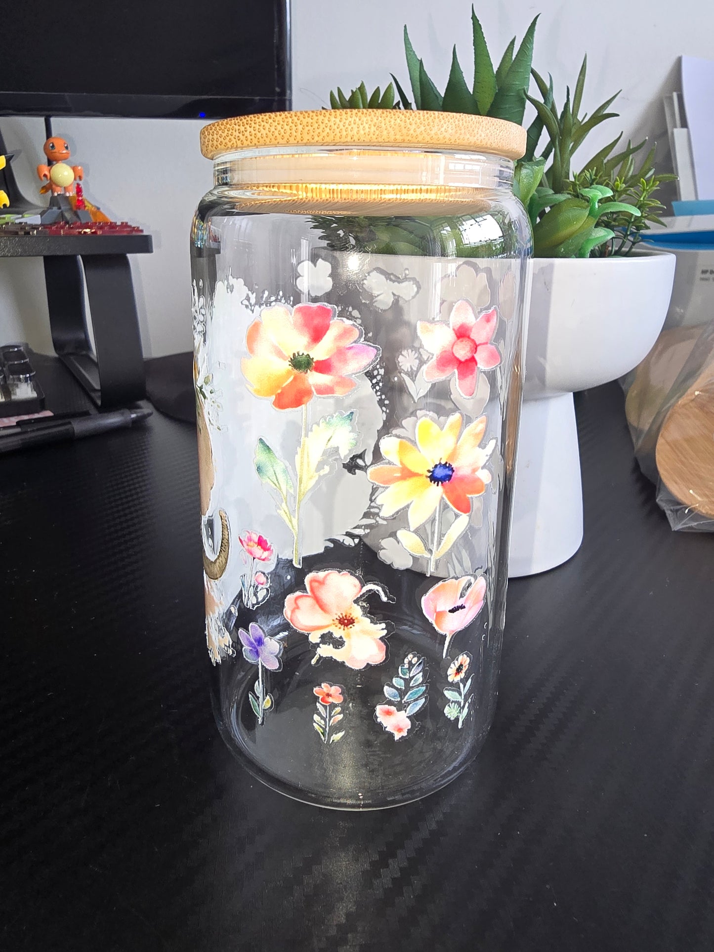 16oz clear glass can - Baby elephant