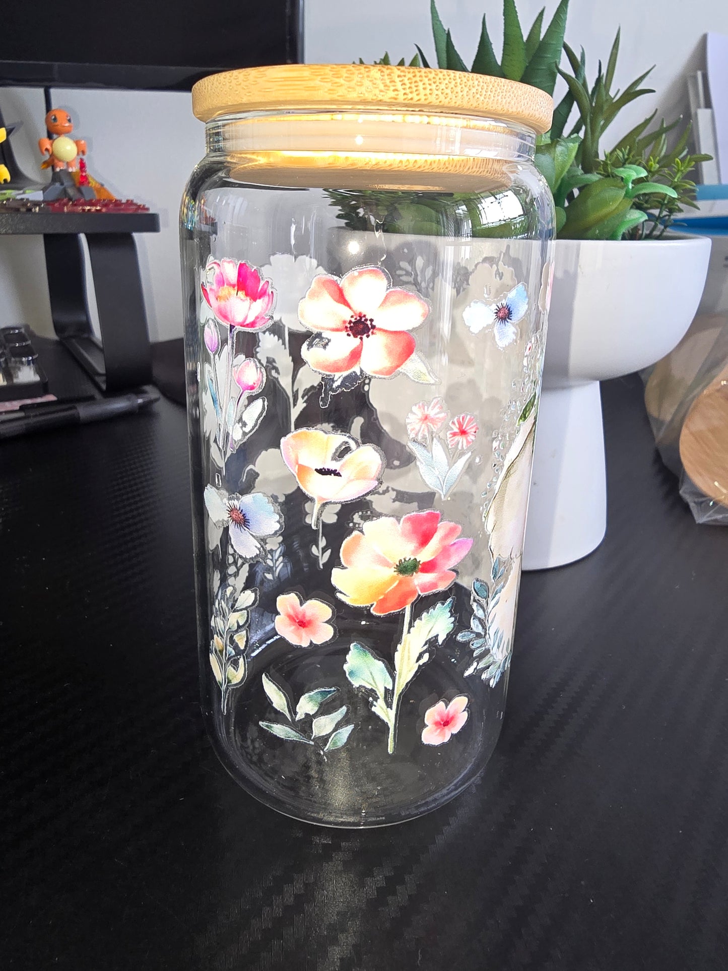 16oz clear glass can - Baby elephant