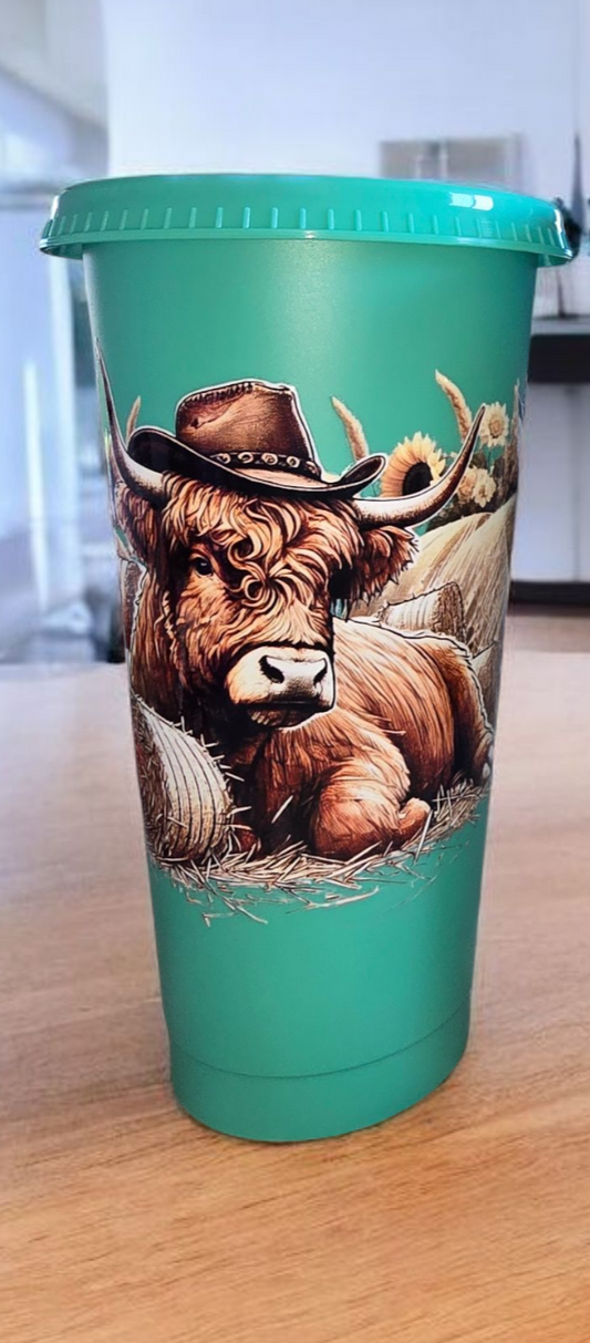 24oz acrylic cup - highland cow/green