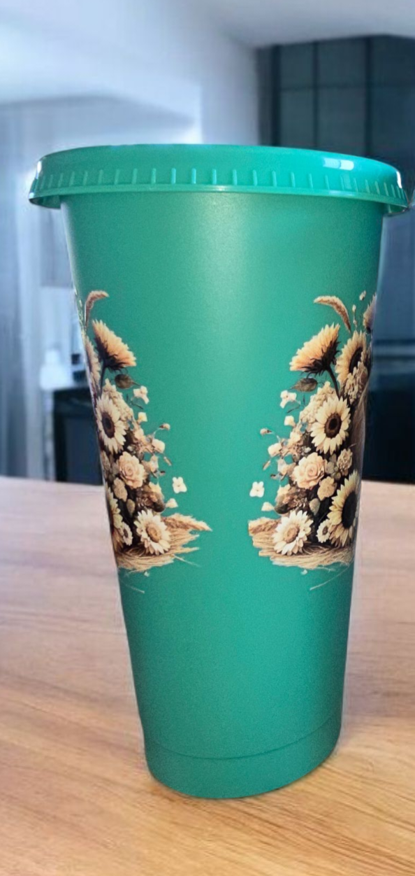 24oz acrylic cup - highland cow/green