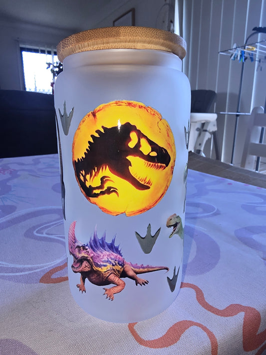 16oz frosted glass can - Jurassic Park