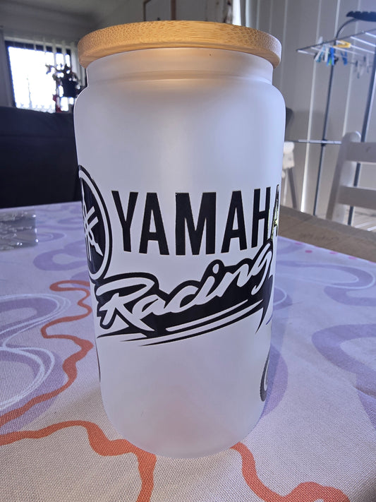 16oz frosted glass can - Yamaha racing blue