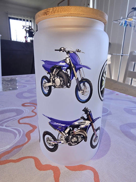 16oz frosted glass can - Yamaha racing blue