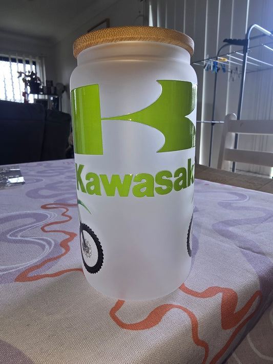 16oz frosted glass can - Kawasaki green