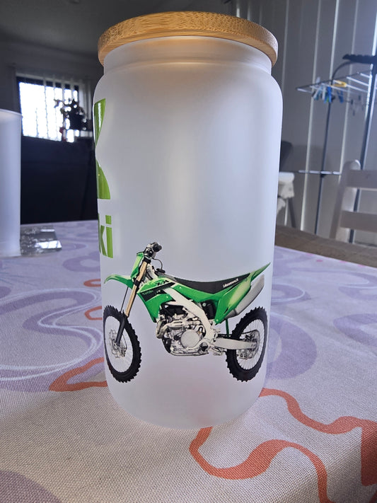 16oz frosted glass can - Kawasaki green