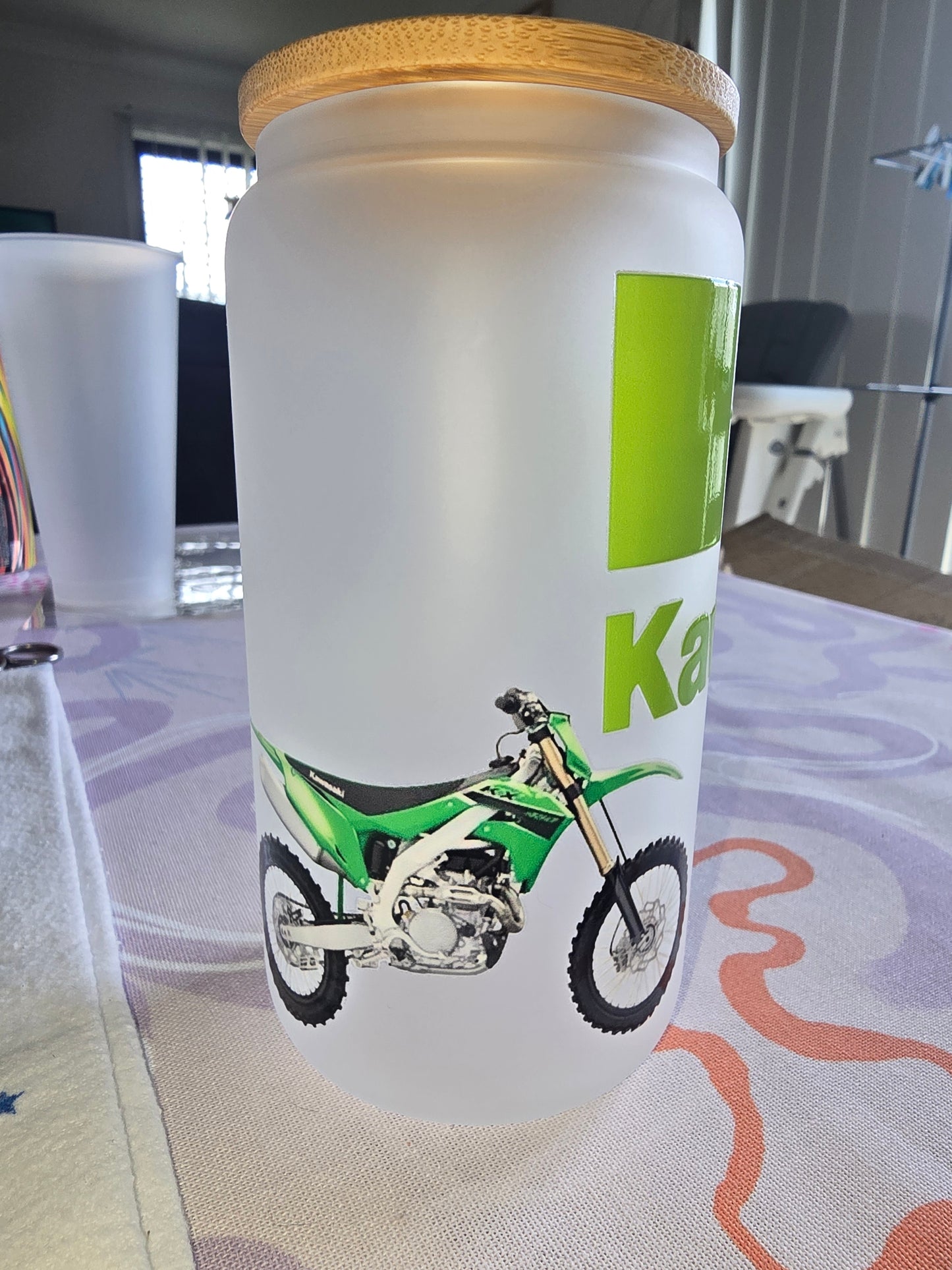 16oz frosted glass can - Kawasaki green
