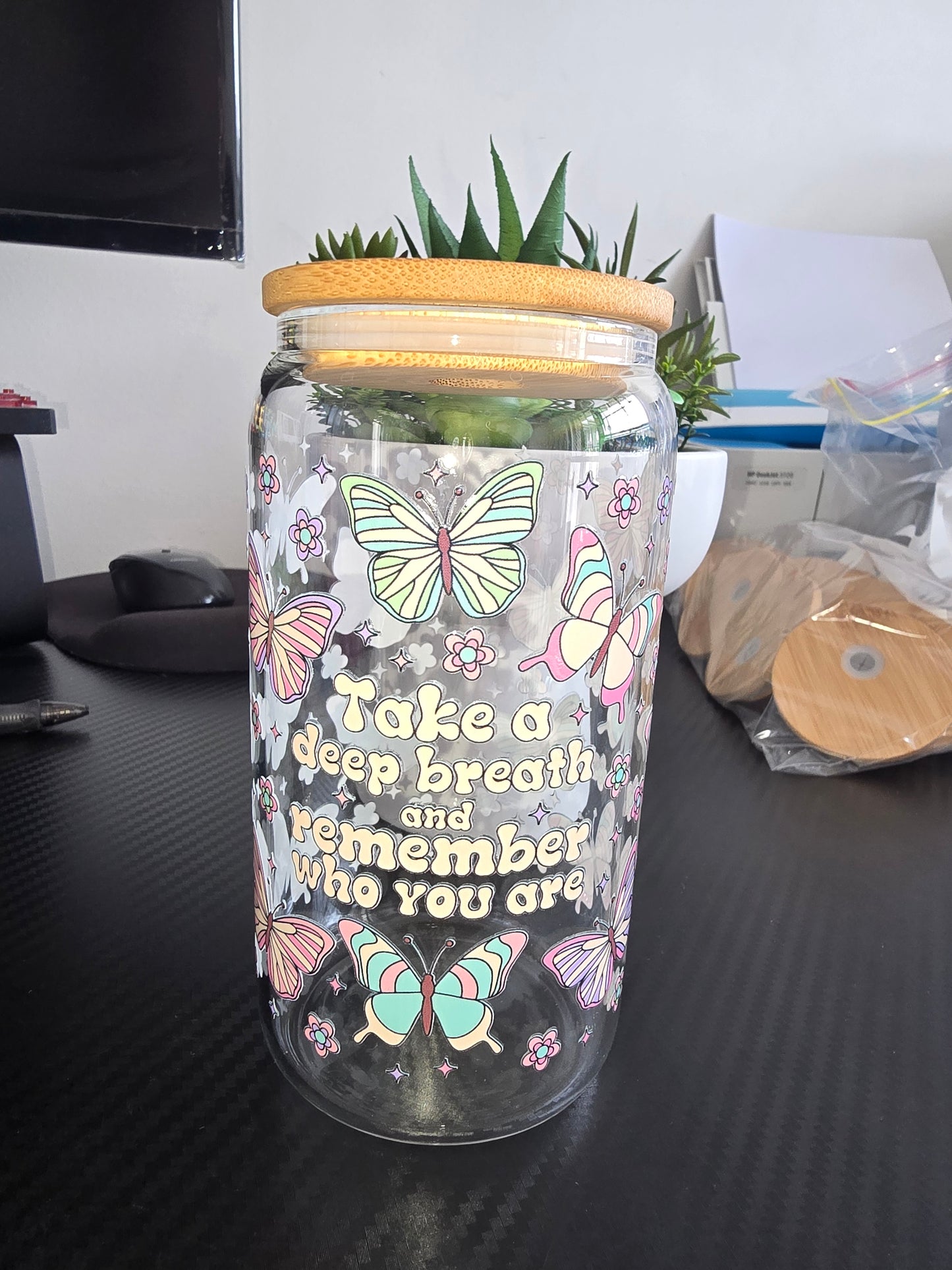 16oz clear glass can - take a deep breath