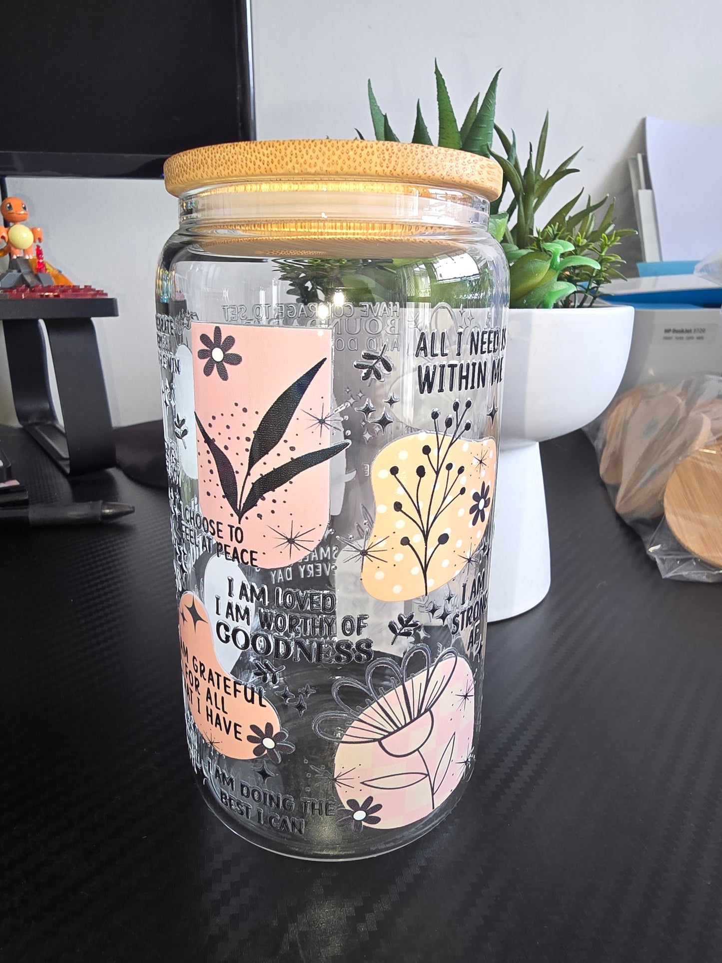 16oz clear glass can - Daily reminders