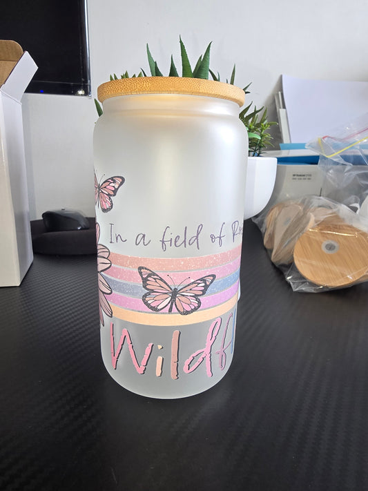 16oz frosted glass can - Wildflower