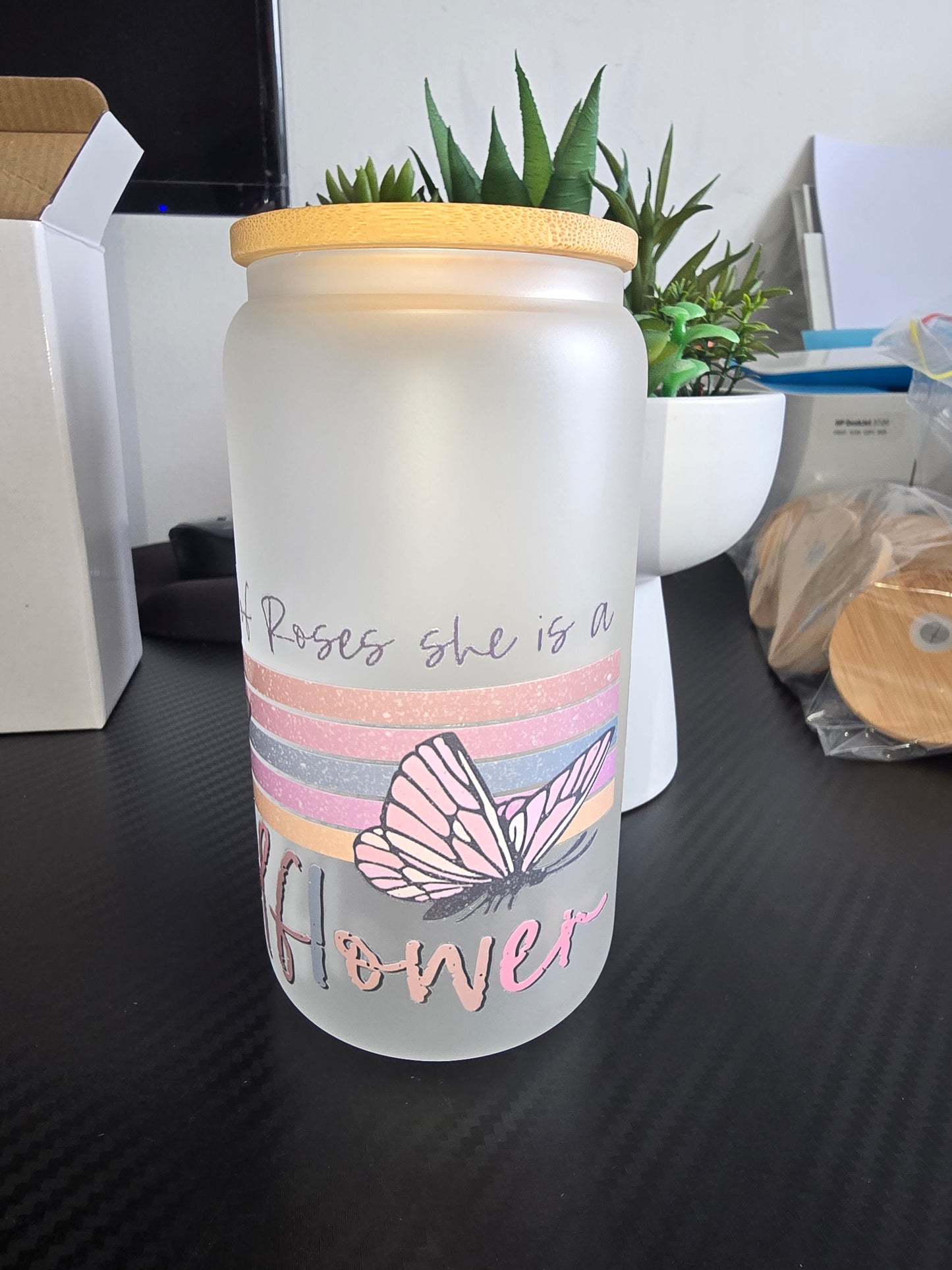 16oz frosted glass can - Wildflower