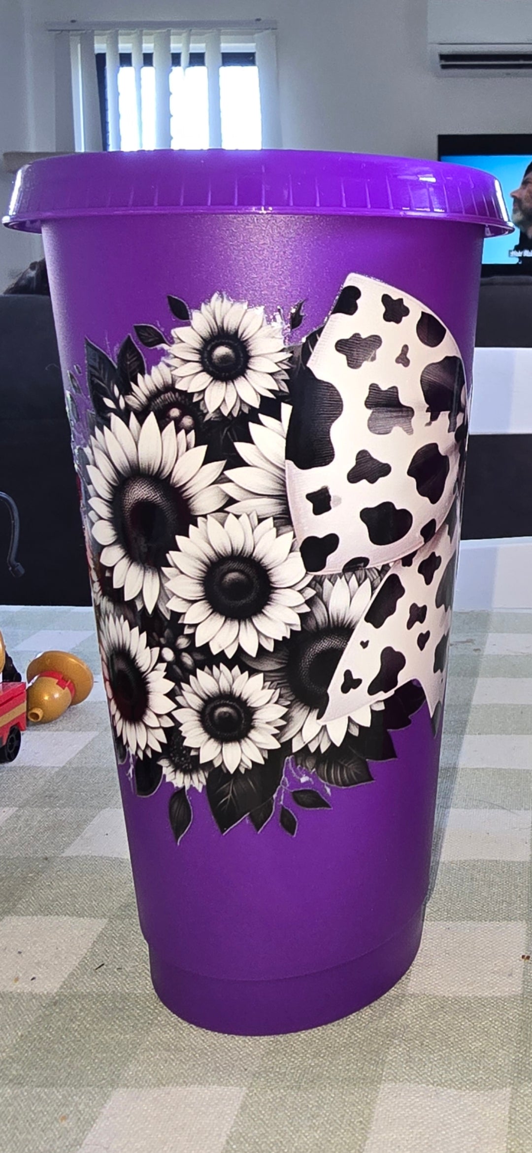 24oz acrylic cup - cow print bow/purple