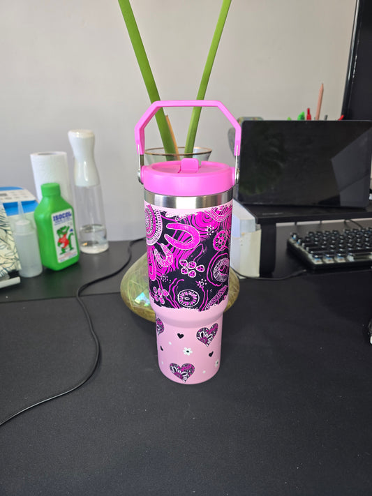 30oz Aboriginal pink print